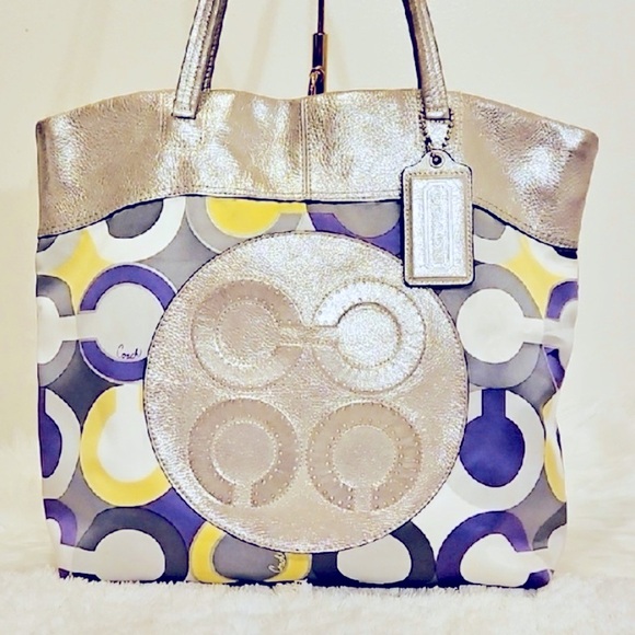 Coach Handbags - COACH Julia OP Art Signature Large Satteen Tote EUC